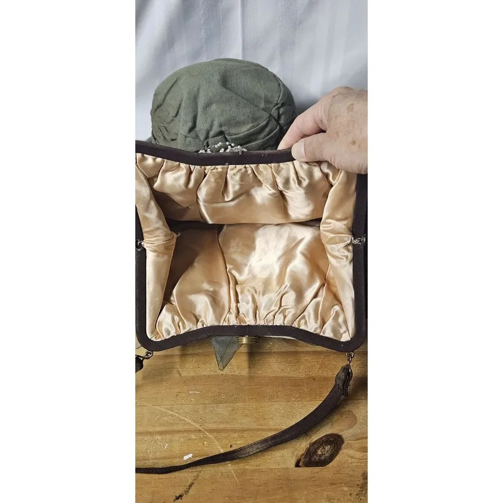 Vintage Handmade stitched Fabric brooches floral‎ upper retro bucket handbag